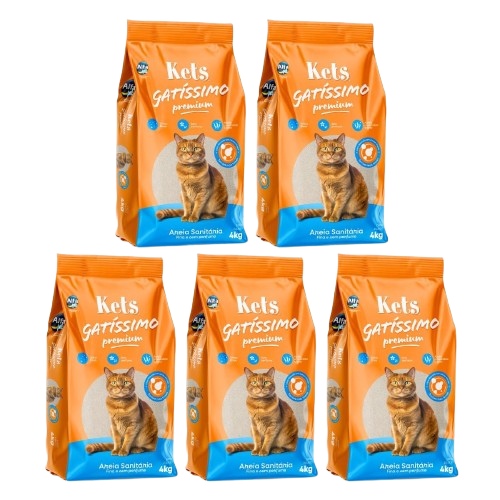 5 pacotes de 4kg de areia gatissimo